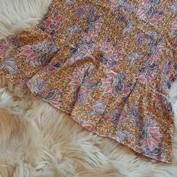 Nanette Lepore Burnt Orange Floral Print Ruched Ruffle Bottom Top, Large, NWT - Picture 7 of 12